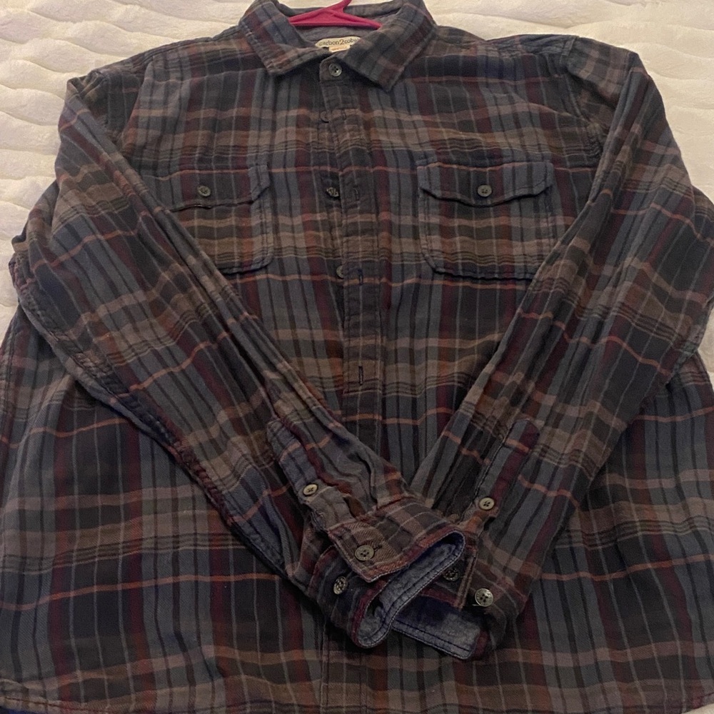 Casual Men's Plaid Button-Down Shirt - Navy and Brown